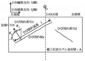 トンネル覆工における クラックテンソルの概念図